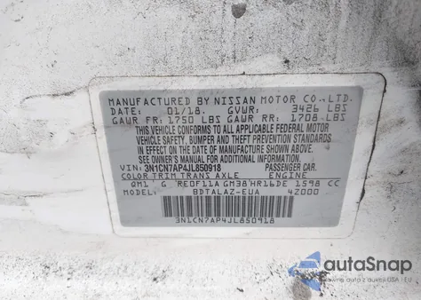 2018 Nissan Versa 1.6 S+ из США, поврежденный, VIN 3N1CN7AP4JL850918